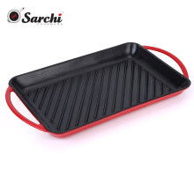 cast iron enameled rectangle grill pan